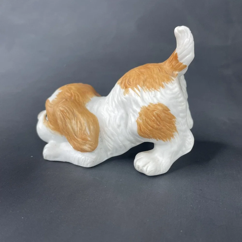 Vintage HOMCO 1407 Spaniel Puppy Hand Painted Porcelain Figurine‎ Brown & White